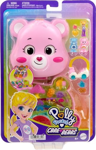 Polly Pocket x Care Bears Dolls & Playset with Toy Car and Themed Accessories, Travel Toy, Partnership Compact