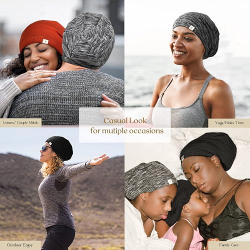 YANIBEST 2 Pcs Silk Bonnet Satin Bonnet Hair Bonnet for Sleeping- Adjustable Saty on Satin Lined Slouchy Beanie Hat for Women