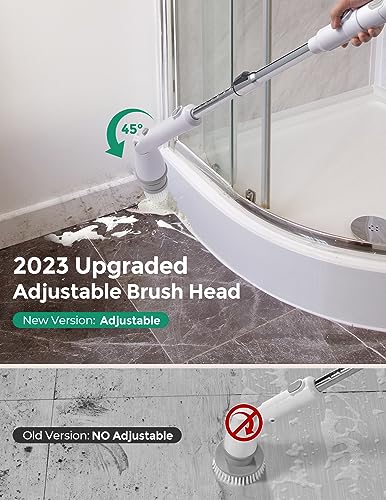 kHelfer Electric Spin Scrubber Kh8, 2023 New Cordless Shower Scrubber, 4 Replacement Head, 1.5H Bathroom Scrubber Dual Speed, Shower Cleaning Brush with Extension Arm for Bathtub Grout Tile Floor