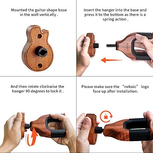 Guitar Wall Mount, Auto Lock Guitar Wall Hanger, Hard Wood Base in Guitar Shape Guitar Hook, Guitar Holder for Acoustic, Electric, Classical, Bass Guitars, Guitar Accessories
