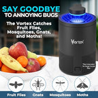 Vortex Indoor Insect Trap - Catcher & Killer for Fruit Flies, Gnat, Mosquito, Moth - UV Light Non Zapper Suction Glue Board - Bug Light Fruit Fly Trap