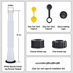 Gas Can Spout Replacement, Gas Can Nozzle. Spout Length is 8.1 in, Easier to use. For most 1/2/5/10 gal oil cans. With Gas Tank Vent Caps, Thick rubber pad, Spout Cover, Base Caps (2 Kit-White)