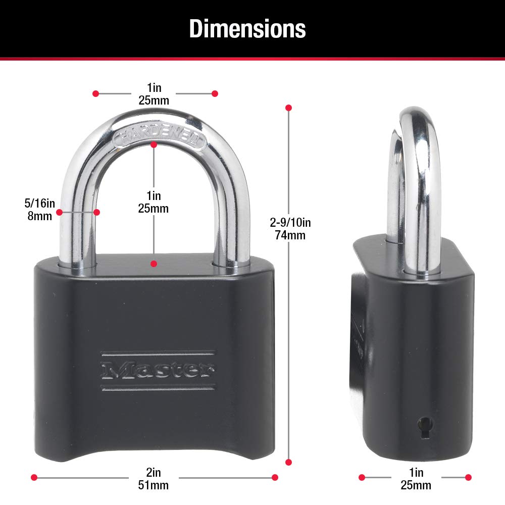 Master Lock Black Combination Padlock, Set Your Own Combo Lock, Weather Resistant Indoor and Outdoor Padlock with Code for Gym Locker, Gate, Shed, 178D