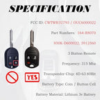 Key Fob Replacement Fits for CWTWB1U793 Ford F-150 2004-2014 F-250 F-350 2004-2016 F-450 Flex 2009-2017 Explorer 2001-2015 Escape Ranger 2001-2011 Fusion Econoline Mercury Keyless Entry Remote Control