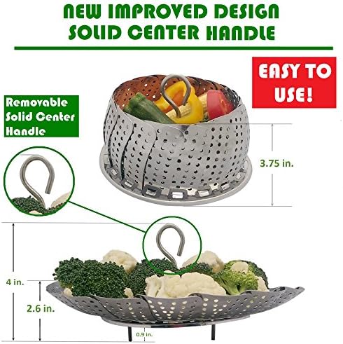 Veggie Steamer Basket - Large - Fits Instant Pot Pressure Cooker 3, 5, 6 Qt & 8 Quart - 100% Stainless Steel - Accessories Include Safety Tool + Julienne Peeler + eBook - For Instapot