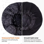 Shower Cap for Men Black Bath Cap, Reversible Large Waterproof Adjustable Shower Caps Terry Lining & Elastic Band Stretch Hem Hair Hat