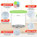 Replacement For Ninja Creami Deluxe Pints and Lids-4 Pack & BPA Free, Dishwasher Safe, Colorful Lids, Clear Ice Cream Cups 16oz Compatible with NC300 NC299AMZ Ice Cream Maker