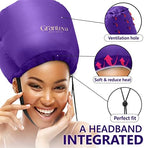 Bonnet Hair Dryer w/A Headband Integrated That Reduces Heat Around Ears & Neck - Hair Dryer Diffuser Cap for Hair Dryer Curly Hair, Speeds Up Drying Time, Deep Conditioning at Home - Large (Purple)