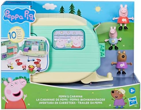 Peppa Pig Caravan Playset for Girls and Boys, 3 Figures, 6 Accessories, Preschool Toys, Kids Gifts, Ages 3+