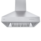 Hermitlux 30 inch Wall Mount Range Hood with 3 Speed Exhaust Fan, Stainless Steel Range Hoods with Ducted Convertible Ductless, Ceiling Chimney-Style Vent Hood with LED Light for Kitchen