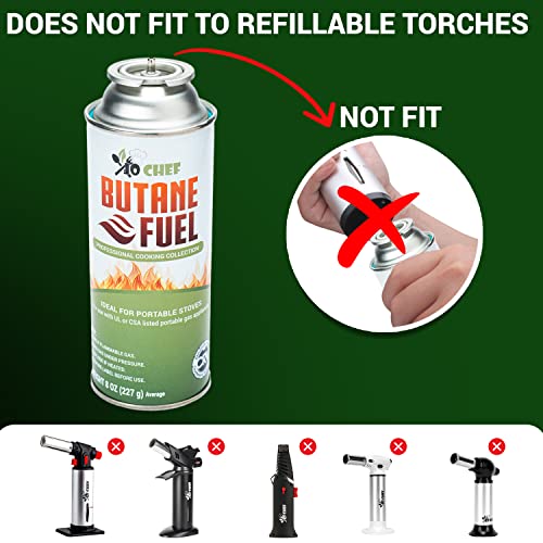 Jo Chef Butane Fuel Canister, 8 oz Butane Cylinder, Pure Refined Butane Gas for Camping Stove Or Use Directly with Brûlée Kitchen Blow Torch Head 4 Cans