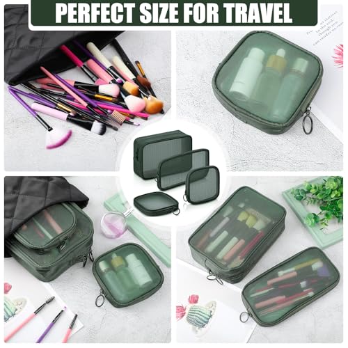 Weewooday 4 Pcs Mesh Makeup Bag Mesh Cosmetic Bag Travel Toiletry Pouch with Zipper Mini Portable Makeup Cosmetic Toiletry Purse for Daily Accessories (White,Small)(Small, Large, Medium,Olive Green)