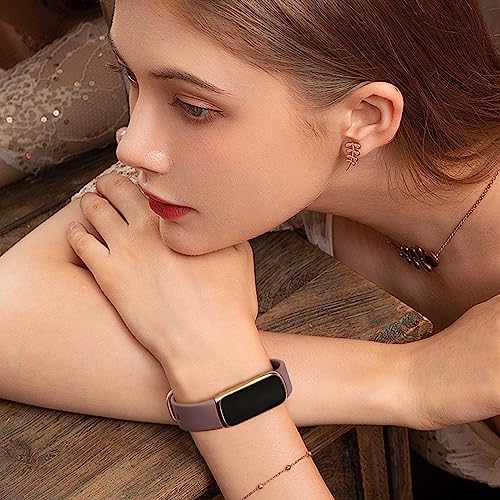 4 Pack Bands for Fitbit Luxe Bands, Soft Silicone Wristband Replacement Strap for Fitbit Luxe/Luxe Special Edition Fitness Tracker Women Men (Light Pink/Starlight/Smoke Violet/Milk Tea, Small)
