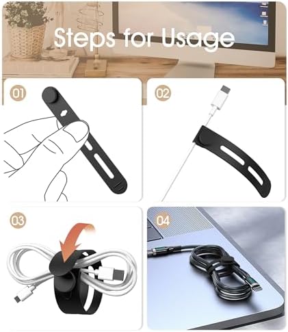 40Pcs Nearockle Reusable Cable Ties, Adjustable Silicone Cord Organizer Small Zip Ties for Charging Cords Earphone Computer Wire, Office Desk Cable Management Travel Accessories(White&Black)