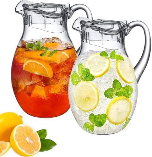Amazing Abby - Bubbly - 2-Pack Acrylic Pitcher (72 oz), Clear Plastic Water Pitcher with Lid, Fridge Jug, BPA-Free, Shatter-Proof, Great for Iced Tea, Sangria, Lemonade, Juice, Milk, and More
