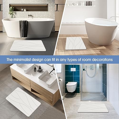 Veeloim Stone Bath Mat Diatomaceous Earth Bath Mat Non-Slip Super Absorbent Stone Bath Mats for Bathroom Quick Drying Diatomite Stone Shower Mat Large Natural Easy to Clean(23.6×15.4" White)