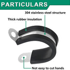 OURU 110PCS Cable Clamps Assortment Kit,10 Sizes—1/4" 5/16" 3/8" 1/2" 5/8" 3/4" 1" 1-1/4" 1-1/2" 1-3/4" Stainless Steel Rubber Coated Cushioned Insulated Cable Clamp,Automotive Wire Pipe Clamps