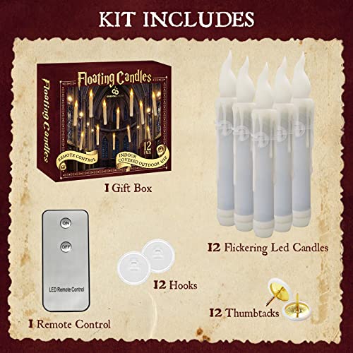 Halloween Decorations - Floating LED Candles with Remote Control -12Pcs Magic Witch Wizard Christmas Decor for Indoor Home Room Classroom Bedroom Birthday Party (with common remote)
