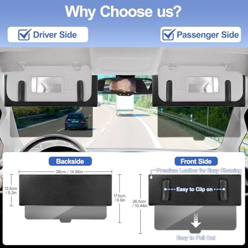 Polarized Sun Visor Extender for Car Anti-glare Sunvisor Extension Shade Attachment for Glare, Sunshade Blocker for Short People/Driver & Passenger Side, Automotive Windshield Auto Accessories