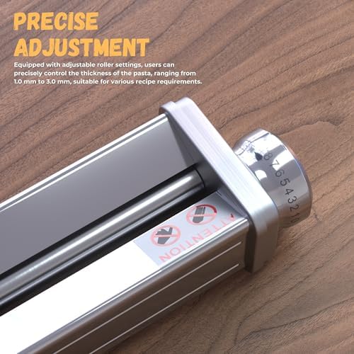Pasta Roller, Pasta Maker Attachment Compatible with KitchenAid Stand Mixer, 8 Thickness Adjustable Pasta Roller, Stainless Steel Pasta Maker Replacement, Medium, Silver