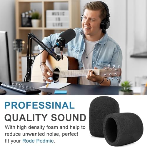 Windscreen for Rode Podmic, 2Pack Microphone Pop Filter Foam Cover Compatible with Rode Podmic, Procaster, Podcaster, NT1, NT-USB, Mic Cover Replacement for Noise Reduction By ChromLives, Black