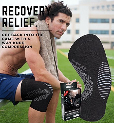 PHYSIX GEAR Knee Support Brace - Premium Recovery & Compression Sleeve for Meniscus Tear, ACL, MCL Running & Arthritis - Best Neoprene Stabilizer Wrap for Crossfit, Squats & Workouts -Single Grey XXL