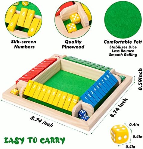 Shut The Box Game, 4-Player Wooden dice Game That's Perfect for Parties and Gatherings. It enhances Math and Decision-Making Skills While Providing Endless Entertainment.