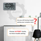WallarGe Auto Digital Wall Clock with Temp, Humidity, Date, Alarm - For Elderly, Office, 8 Time Zones, Auto DST