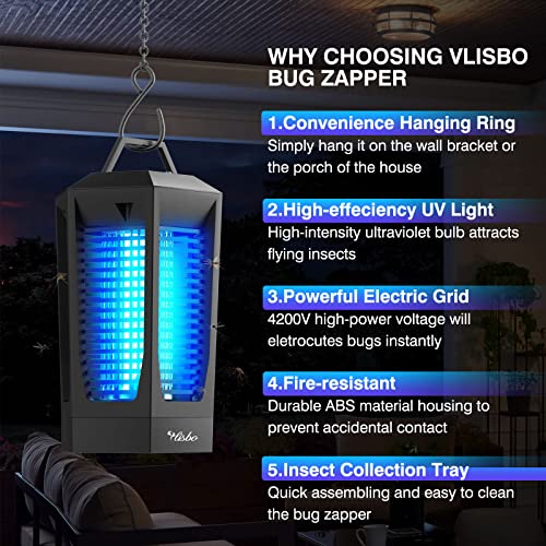 VLISBO Bug Zapper Indoor Outdoor Mosquito Zapper Fly Zapper Traps Mosquito Killer, 18W 4200V Grid, 90-130V, ABS Plastic Outer Pest Control Machine for Mosquito,Moth,Fruit Fly,Patio, Lawn, Garden,Home