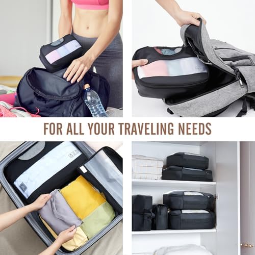 Veken 8 Set Packing Cubes for Travel, Suitcase Essentials Organizer Bags Set for Luggage, Road Trip Travel Accessories in 4 Sizes (Extra Large, Large, Medium, Small), Black