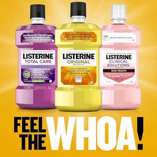 Listerine Original Antiseptic Oral Care Mouthwash to Kill 99% of Germs That Cause Bad Breath, Plaque and Gingivitis, ADA-Accepted Mouthwash, Original Flavored Oral Rinse, 1 L