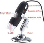 Microscope Accessories Kit 500X Pixels 2MP Digital Microscope 8 LED Digital USB Microscope Stereo Camera Microscope Slides