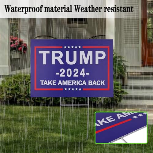 2 Pcs Trump Yard Signs 2024, Corrugated Plastic Signs with H-Metal Stakes, Double-Sided Printing, Fade-Resistant, Weatherproof, Suitable for Lawn, Garden, Outdoor, Ground, Front Yard, 12" x 17"