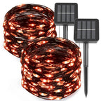 kemooie 2 Pack 100 LED Orange Solar Halloween Lights, 8 Twinkle Modes Waterproof Upgraded Solar Powered Fairy Lights, for Outdoor Garden Patio Christmas Halloween Decorations (Orange)