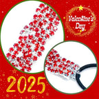 Fstrend Crystal Elastic Headband Valentine's Day Gold Headpieces Sparkle Rhinestone Hair Accessories Brithday Dating Head Chain for Women(Red A)