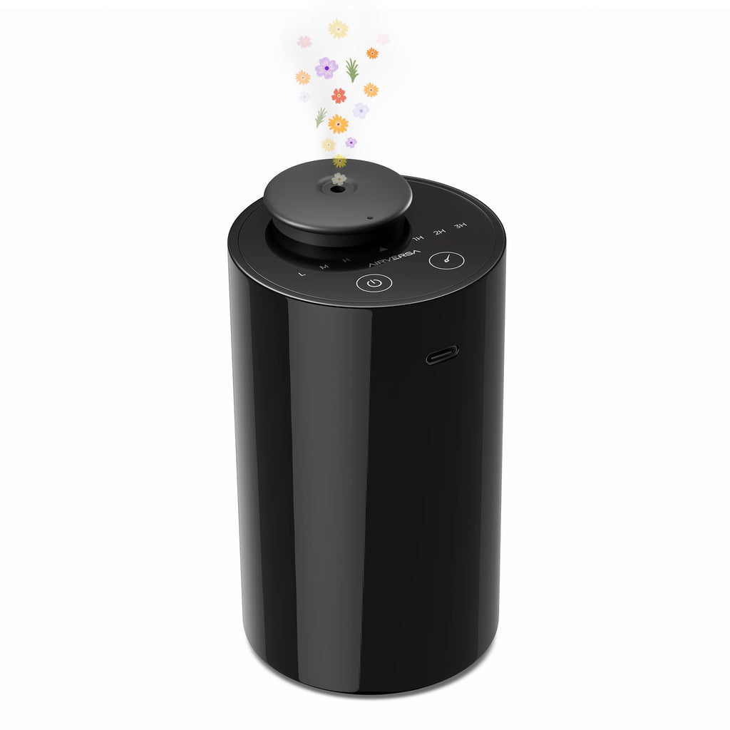 Airversa Waterless Diffuser for Essential Oil Nebulizer Battery Operated Mini Scent Air Machine Aromatherapy Atomizing Diffuser 1/2/3H/Time Off 3 Mist Level for Home Cars Office (AN6 Black)