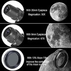 80x600mm AZ Telescope, Travel Telescopes for Adults Astronomy Beginners with 13 Pieces Telescope Accessories Kit