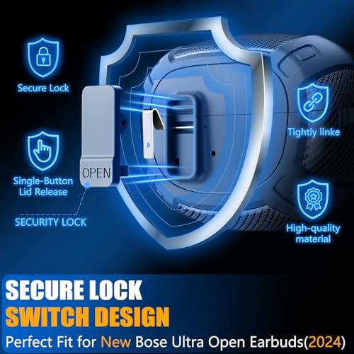 for Bose Ultra Open Earbuds Case Cover 2024 with Cleaner Kit,Military Hard Cover with Lock for Bose Open Ear Earbuds Charging Case Accessories with Keychain for Men Women-Blue