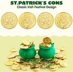 JOYIN 120 Pcs St. Patrick’s Day Gold Coins, Plastic Gold Coins Bulk with Shamrock, Leprechaun, Cauldron & Hat Patterns, St Patricks Accessories Games Gifts Decorations, Party Favors & Party Supplies