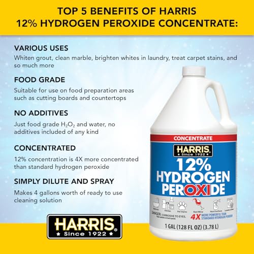 HARRIS 12% Concentrated Food Grade Hydrogen Peroxide, 128oz, for Kitchen, Bath, Laundry, Home and Garden with Easy Fill Funnel