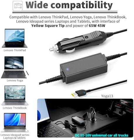 45W 65W Laptop Car Charger Replacement for AC Adapter Lenovo T470 T470S T460 T450 T440 Z50-75 Z50-70 Yoga 2 11 11s 13 2 Pro; ThinkPad X1 Carbon, Chromebook N20 N20p Notebook Car Power Supply Cord