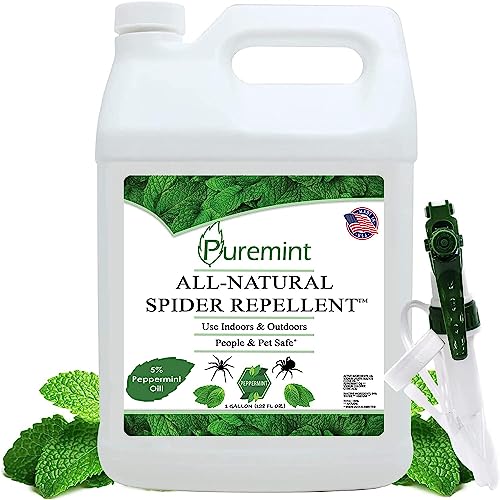 Puremint Spider Repellent, Natural 5% Peppermint Oil Spray, Kills & Deters All Types of Spiders and Insects, Indoor and Outdoor Use, 128 fl oz Gallon