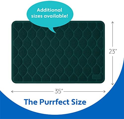 MIGHTY MONKEY Waterproof BPA Free Cat Litter Box Trapping Mat, Easy Clean Floors, Textured Backing, Soft on Sensitive Kitty Paws, Cats Accessories, Less Waste, Stays in Place, 35x23, Hunter Green