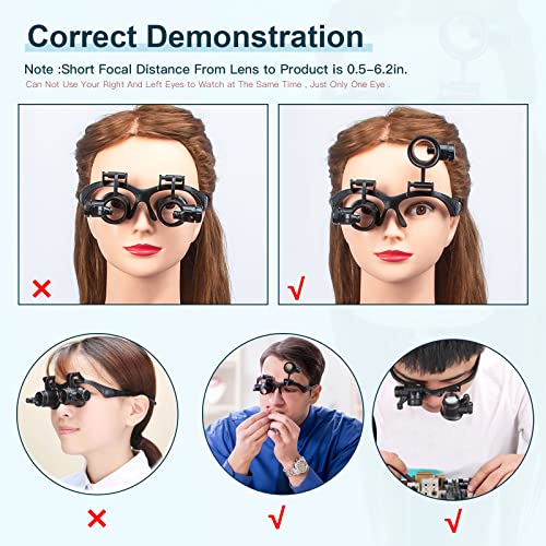 LXIANGN LED Head Mount Magnifier 10X 15X 20X 25X Hands-Free Magnifying Glass Headband Magnifier Visor with Light for Close Work,Jewelry,Craft,Watch,Hobby and Reading