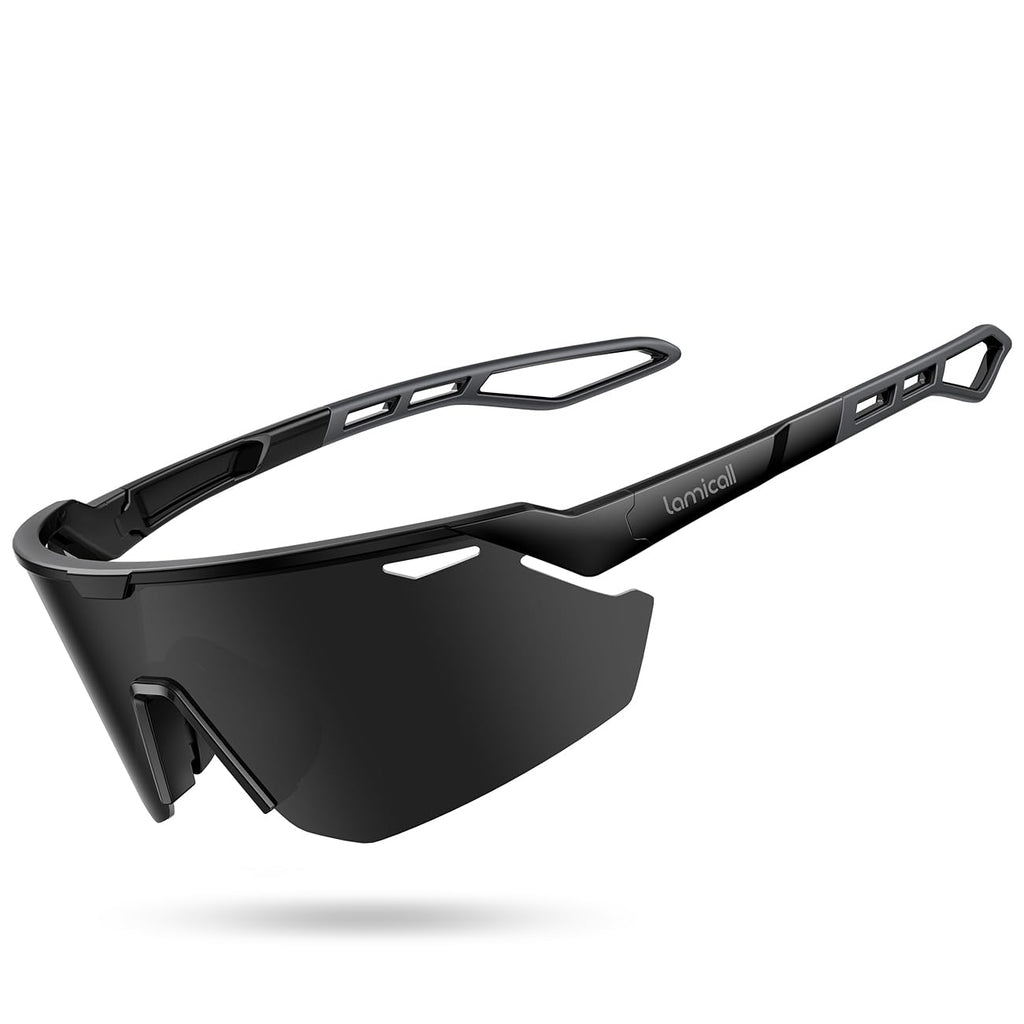Lamicall Polarized Sports Sunglasses for Men Women, [24g Ultralight] [Adjustable Nose Pad] UV400 Protection Sun Glasses for Cycling Running Baseball Fishing Golf Beach Volleyball, Half Frame, Black