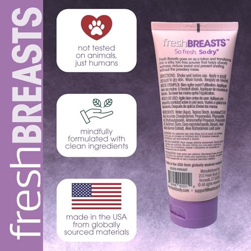 Fresh Body Fresh Breasts Anti Chafing Deodorant Lotion to Powder, 3.4oz - Anti Chafe Cream Whole Body Deodorant for Women, Inner Thighs & Areas that Sweat, No Talc, Aluminum and Fragrance