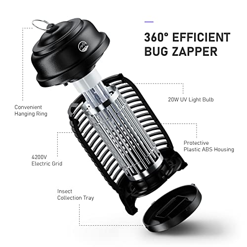 Bug Zapper Outdoor, Mosiller 20W Electric Mosquito Zapper, Effective 4200V Electric Mosquito Killer Lamp, Indoor Waterproof Insect Fly Pest Attractant Trap Light Bulb for Backyard, Patio, Garden, Home