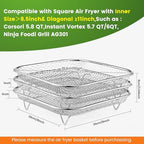 8 inch Square Air Fryer Rack, Set of 3, Stackable Multi-Layer Stainless Steel Dehydrator Rack, Square Airfryer Accessories for Cosori, Instant Vortex, Nuwave Air Fryer, Ninja Foodi Grill