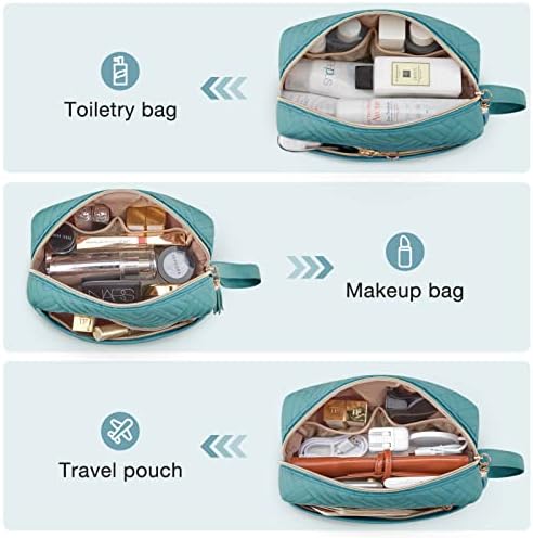 BAGSMART Makeup Bag, Elegant Roomy Cosmetic Pouch for Purse,Travel Zipper Pouch,Water-resistant Toiletry Bag,Makeup Accessories Organizer, Teal