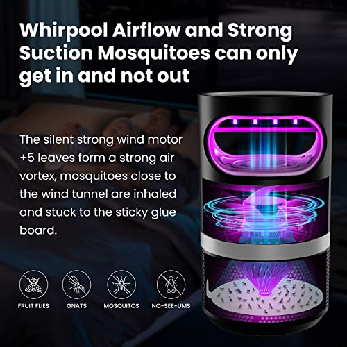COKIT Indoor Insect Trap, Catch Insect with Suction, Bug Light and Sticky Glue, Catcher & Killer for Mosquito, Gnat, Moth, Fruit Flies, Non-Zapper Traps for Home (Adapter, Black+Grey)